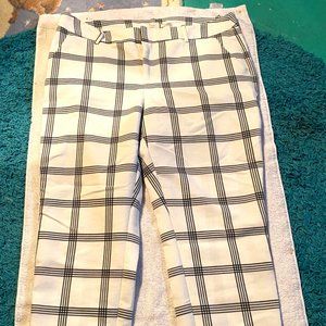 A  New Day Womens Stretch Window Pane Elastic Waist Cropped Pants Size 16